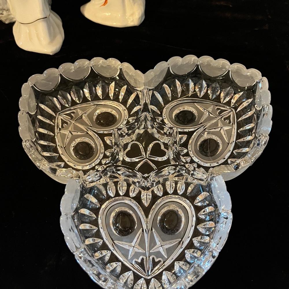 Vintage Hifbauer Byrdes Collection Triple Heart Divided Dish Lead Crystal